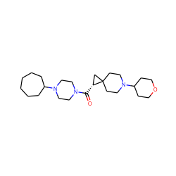 O=C([C@@H]1CC12CCN(C1CCOCC1)CC2)N1CCN(C2CCCCCC2)CC1 ZINC000103244088