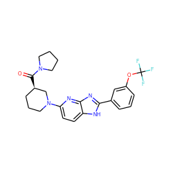 O=C([C@@H]1CCCN(c2ccc3[nH]c(-c4cccc(OC(F)(F)F)c4)nc3n2)C1)N1CCCC1 ZINC000221405717