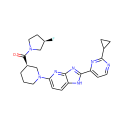 O=C([C@@H]1CCCN(c2ccc3[nH]c(-c4ccnc(C5CC5)n4)nc3n2)C1)N1CC[C@@H](F)C1 ZINC001772645069