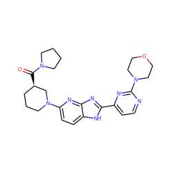 O=C([C@@H]1CCCN(c2ccc3[nH]c(-c4ccnc(N5CCOCC5)n4)nc3n2)C1)N1CCCC1 ZINC001772593362