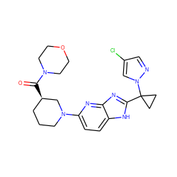 O=C([C@@H]1CCCN(c2ccc3[nH]c(C4(n5cc(Cl)cn5)CC4)nc3n2)C1)N1CCOCC1 ZINC000221404556