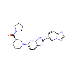 O=C([C@@H]1CCCN(c2ccc3nc(-c4ccc5nccn5c4)[nH]c3n2)C1)N1CCCC1 ZINC001772574249