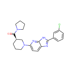 O=C([C@@H]1CCCN(c2ccc3nc(-c4cccc(Cl)c4)[nH]c3n2)C1)N1CCCC1 ZINC001772572161