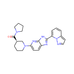 O=C([C@@H]1CCCN(c2ccc3nc(-c4cccc5ccnn45)[nH]c3n2)C1)N1CCCC1 ZINC001772647437