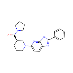 O=C([C@@H]1CCCN(c2ccc3nc(-c4ccccc4)[nH]c3n2)C1)N1CCCC1 ZINC001772584742