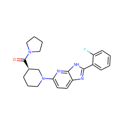 O=C([C@@H]1CCCN(c2ccc3nc(-c4ccccc4F)[nH]c3n2)C1)N1CCCC1 ZINC001772605213