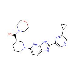 O=C([C@@H]1CCCN(c2ccc3nc(-c4cncc(C5CC5)n4)[nH]c3n2)C1)N1CCOCC1 ZINC001772651695