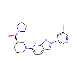 O=C([C@@H]1CCCN(c2ccc3nc(-c4cncc(Cl)c4)[nH]c3n2)C1)N1CCCC1 ZINC001772599886