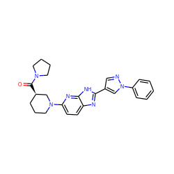 O=C([C@@H]1CCCN(c2ccc3nc(-c4cnn(-c5ccccc5)c4)[nH]c3n2)C1)N1CCCC1 ZINC001772654981