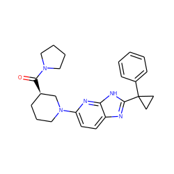 O=C([C@@H]1CCCN(c2ccc3nc(C4(c5ccccc5)CC4)[nH]c3n2)C1)N1CCCC1 ZINC001772575748