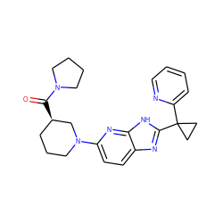 O=C([C@@H]1CCCN(c2ccc3nc(C4(c5ccccn5)CC4)[nH]c3n2)C1)N1CCCC1 ZINC001772647652