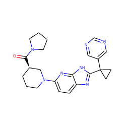 O=C([C@@H]1CCCN(c2ccc3nc(C4(c5cncnc5)CC4)[nH]c3n2)C1)N1CCCC1 ZINC001772618683