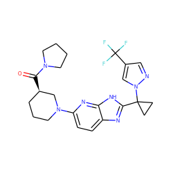 O=C([C@@H]1CCCN(c2ccc3nc(C4(n5cc(C(F)(F)F)cn5)CC4)[nH]c3n2)C1)N1CCCC1 ZINC001772598999