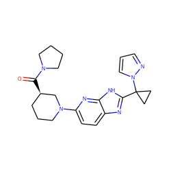 O=C([C@@H]1CCCN(c2ccc3nc(C4(n5cccn5)CC4)[nH]c3n2)C1)N1CCCC1 ZINC001772621449