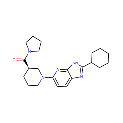 O=C([C@@H]1CCCN(c2ccc3nc(C4CCCCC4)[nH]c3n2)C1)N1CCCC1 ZINC001772598901