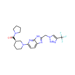 O=C([C@@H]1CCCN(c2ccc3nc(Cn4cc(C(F)(F)F)nn4)[nH]c3n2)C1)N1CCCC1 ZINC001772653766