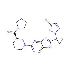 O=C([C@@H]1CCCN(c2ncc3[nH]c(C4(n5cc(Cl)cn5)CC4)nc3n2)C1)N1CCCC1 ZINC000205061241