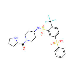 O=C([C@@H]1CCCN1)N1CCC(NS(=O)(=O)c2cc(S(=O)(=O)c3ccccc3)ccc2C(F)(F)F)CC1 ZINC000049881518