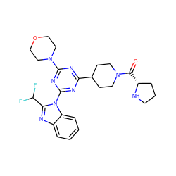 O=C([C@@H]1CCCN1)N1CCC(c2nc(N3CCOCC3)nc(-n3c(C(F)F)nc4ccccc43)n2)CC1 ZINC001772637634