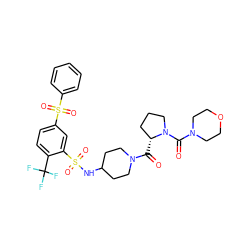 O=C([C@@H]1CCCN1C(=O)N1CCOCC1)N1CCC(NS(=O)(=O)c2cc(S(=O)(=O)c3ccccc3)ccc2C(F)(F)F)CC1 ZINC000049898820