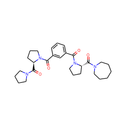 O=C([C@@H]1CCCN1C(=O)c1cccc(C(=O)N2CCC[C@@H]2C(=O)N2CCCC2)c1)N1CCCCCC1 ZINC000027521263