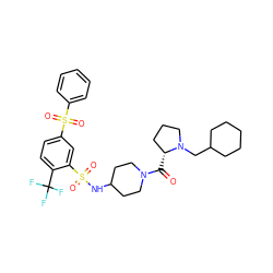 O=C([C@@H]1CCCN1CC1CCCCC1)N1CCC(NS(=O)(=O)c2cc(S(=O)(=O)c3ccccc3)ccc2C(F)(F)F)CC1 ZINC000049889083