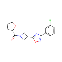 O=C([C@@H]1CCCO1)N1CC(c2nc(-c3cccc(Cl)c3)no2)C1 ZINC000095572938