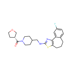 O=C([C@@H]1CCOC1)N1CCC(CNc2nc3c(s2)CCCc2ccc(F)cc2-3)CC1 ZINC000026501714