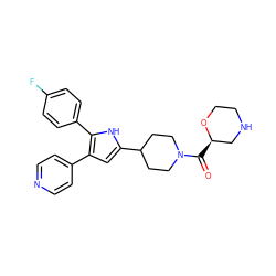 O=C([C@@H]1CNCCO1)N1CCC(c2cc(-c3ccncc3)c(-c3ccc(F)cc3)[nH]2)CC1 ZINC000029125340