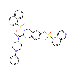 O=C([C@@H]1Cc2ccc(OS(=O)(=O)c3cccc4cnccc34)cc2CN1S(=O)(=O)c1cccc2cnccc12)N1CCN(c2ccccc2)CC1 ZINC000027762071