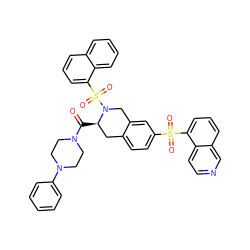 O=C([C@@H]1Cc2ccc(S(=O)(=O)c3cccc4cnccc34)cc2CN1S(=O)(=O)c1cccc2ccccc12)N1CCN(c2ccccc2)CC1 ZINC000027755329