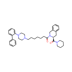 O=C([C@@H]1Cc2ccccc2CN1C(=O)CCCCCCN1CCN(c2ccccc2-c2ccccc2)CC1)N1CCCCC1 ZINC000299860029