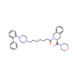 O=C([C@@H]1Cc2ccccc2CN1C(=O)CCCCCCN1CCN(c2ccccc2-c2ccccc2)CC1)N1CCOCC1 ZINC000299862854