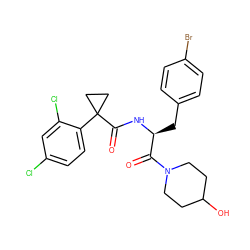 O=C([C@H](Cc1ccc(Br)cc1)NC(=O)C1(c2ccc(Cl)cc2Cl)CC1)N1CCC(O)CC1 ZINC000095552432