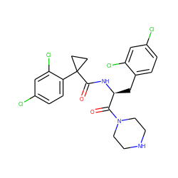 O=C([C@H](Cc1ccc(Cl)cc1Cl)NC(=O)C1(c2ccc(Cl)cc2Cl)CC1)N1CCNCC1 ZINC000095552481