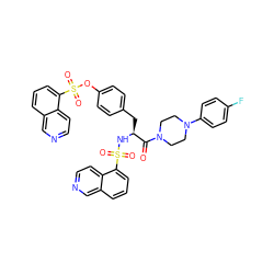 O=C([C@H](Cc1ccc(OS(=O)(=O)c2cccc3cnccc23)cc1)NS(=O)(=O)c1cccc2cnccc12)N1CCN(c2ccc(F)cc2)CC1 ZINC000003916467