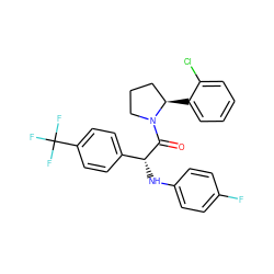 O=C([C@H](Nc1ccc(F)cc1)c1ccc(C(F)(F)F)cc1)N1CCC[C@H]1c1ccccc1Cl ZINC000095601837