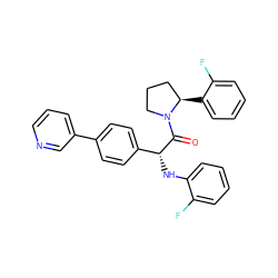 O=C([C@H](Nc1ccccc1F)c1ccc(-c2cccnc2)cc1)N1CCC[C@H]1c1ccccc1F ZINC000095604968