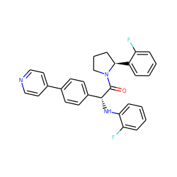 O=C([C@H](Nc1ccccc1F)c1ccc(-c2ccncc2)cc1)N1CCC[C@H]1c1ccccc1F ZINC000095602936