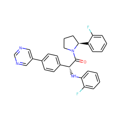 O=C([C@H](Nc1ccccc1F)c1ccc(-c2cncnc2)cc1)N1CCC[C@H]1c1ccccc1F ZINC000095605875