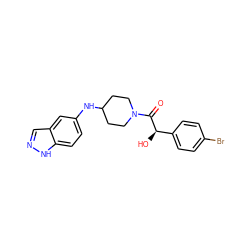 O=C([C@H](O)c1ccc(Br)cc1)N1CCC(Nc2ccc3[nH]ncc3c2)CC1 ZINC000028891704
