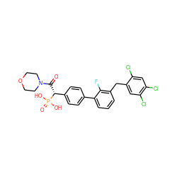 O=C([C@H](c1ccc(-c2cccc(Cc3cc(Cl)c(Cl)cc3Cl)c2F)cc1)P(=O)(O)O)N1CCOCC1 ZINC001772651675