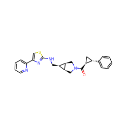 O=C([C@H]1C[C@@H]1c1ccccc1)N1C[C@H]2[C@@H](CNc3nc(-c4ccccn4)cs3)[C@H]2C1 ZINC000101637723