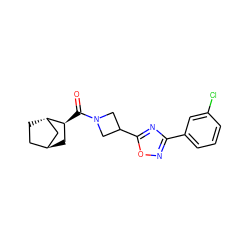 O=C([C@H]1C[C@H]2CC[C@H]1C2)N1CC(c2nc(-c3cccc(Cl)c3)no2)C1 ZINC000101540381