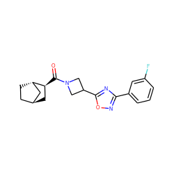 O=C([C@H]1C[C@H]2CC[C@H]1C2)N1CC(c2nc(-c3cccc(F)c3)no2)C1 ZINC000101540333