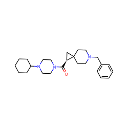 O=C([C@H]1CC12CCN(Cc1ccccc1)CC2)N1CCN(C2CCCCC2)CC1 ZINC000103243009