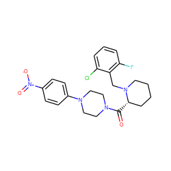 O=C([C@H]1CCCCN1Cc1c(F)cccc1Cl)N1CCN(c2ccc([N+](=O)[O-])cc2)CC1 ZINC000066128684