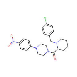 O=C([C@H]1CCCCN1Cc1ccc(Cl)cc1)N1CCN(c2ccc([N+](=O)[O-])cc2)CC1 ZINC000066166185