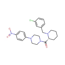 O=C([C@H]1CCCCN1Cc1cccc(Cl)c1)N1CCN(c2ccc([N+](=O)[O-])cc2)CC1 ZINC000066166874