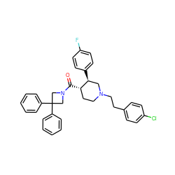 O=C([C@H]1CCN(CCc2ccc(Cl)cc2)C[C@@H]1c1ccc(F)cc1)N1CC(c2ccccc2)(c2ccccc2)C1 ZINC000169306844